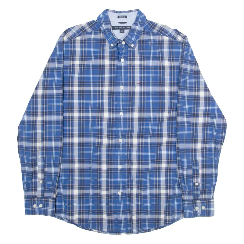 Tommy Hilfiger Classic Fit Mens Shirt Blue Check Long Sleeve M 1