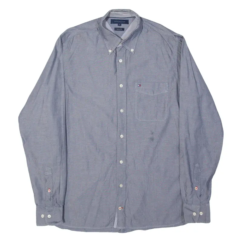 Tommy Hilfiger Custom Fit Mens Plain Shirt Blue Long Sleeve S 1