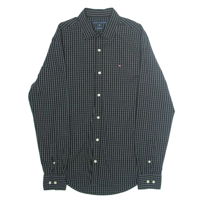Tommy Hilfiger Custom Fit Mens Shirt Black Check Long Sleeve Xs 1