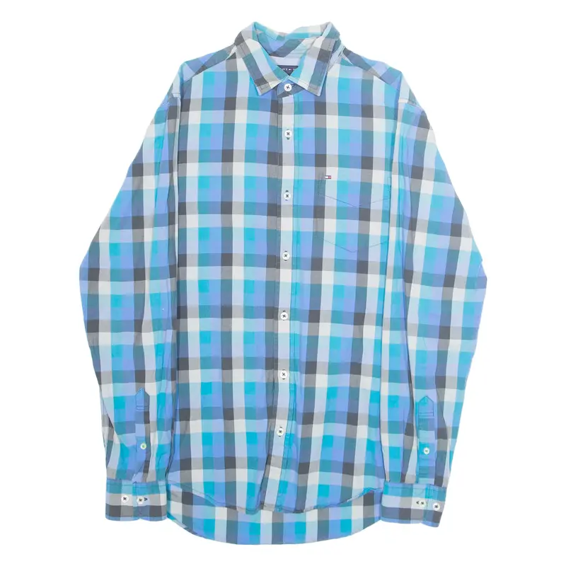 Tommy Hilfiger Custom Fit Mens Shirt Blue Check Long Sleeve S 1