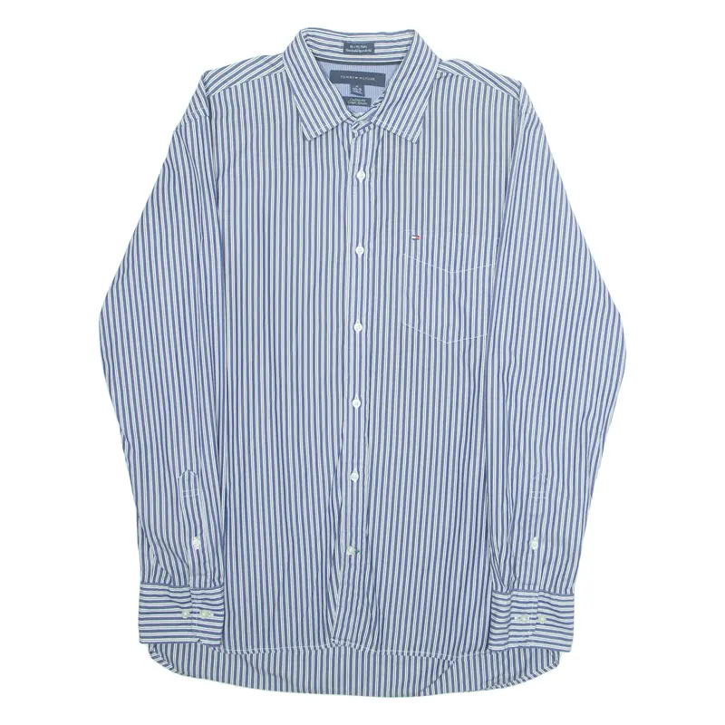 Tommy Hilfiger Custom Fit Mens Shirt Blue Striped Long Sleeve M 1