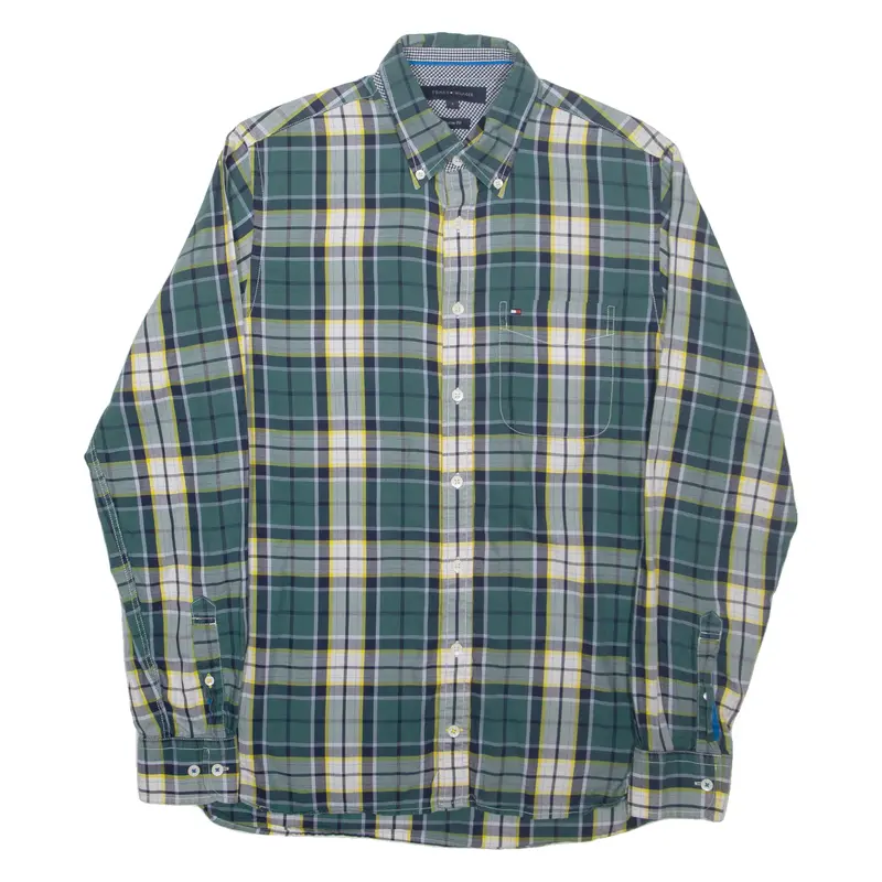 Tommy Hilfiger Custom Fit Mens Shirt Green Check Long Sleeve S 1