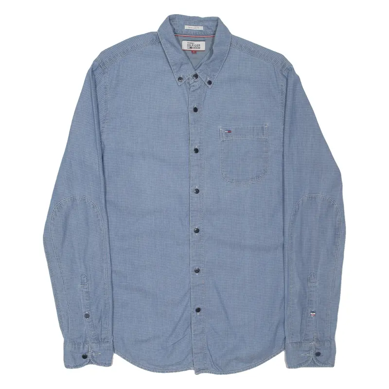 Tommy Hilfiger Denim Look Mens Plain Shirt Blue Long Sleeve S 1