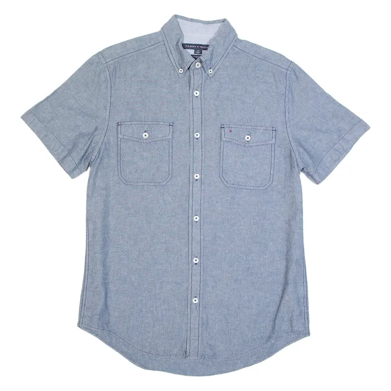 Tommy Hilfiger Denim Look Mens Plain Shirt Blue S 1