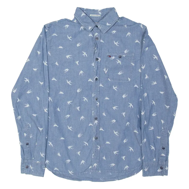 Tommy Hilfiger Denim Look Mens Shirt Blue Crazy Pattern Long Sleeve S 1