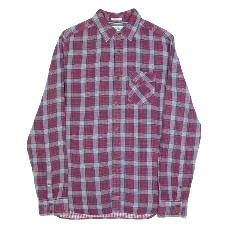 Tommy Hilfiger Denim Soft Touch Mens Shirt Red Plaid Long Sleeve S 1