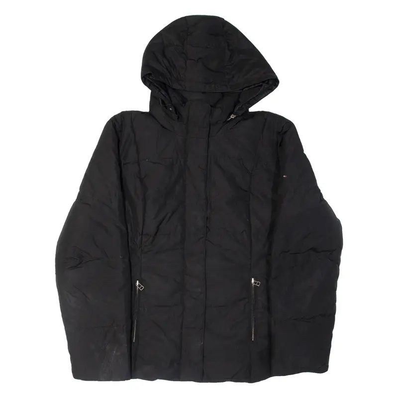 Tommy Hilfiger Down Insulated Womens Puffer Coat Black Hooded L 1