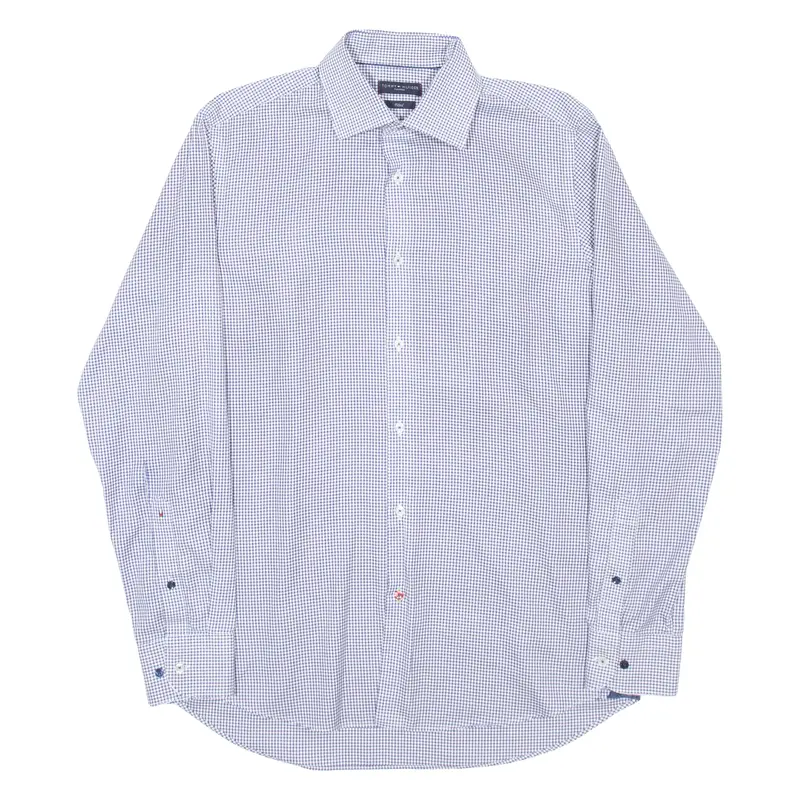 Tommy Hilfiger Fitted Mens Shirt Blue Check Long Sleeve M 1