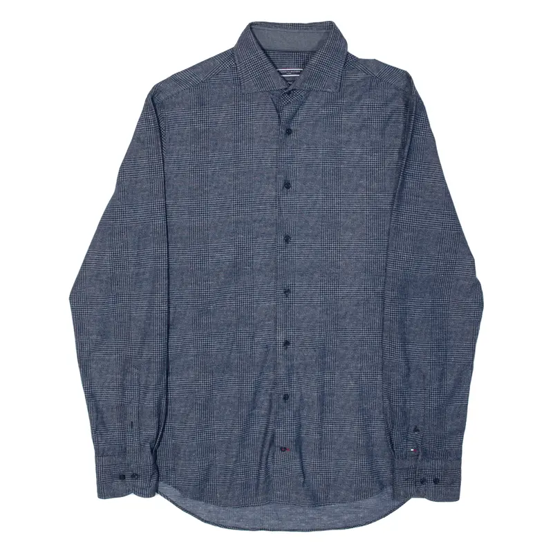 Tommy Hilfiger Fitted Mens Shirt Blue Check Long Sleeve M 1