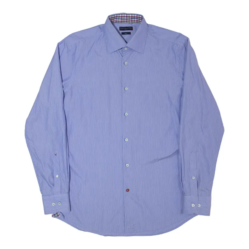 Tommy Hilfiger Fitted Mens Shirt Blue Striped Long Sleeve L 1