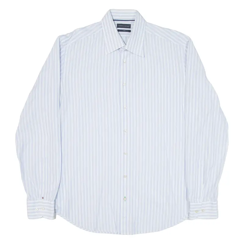 Tommy Hilfiger Fitted Mens Shirt Blue Striped Long Sleeve Xl 1