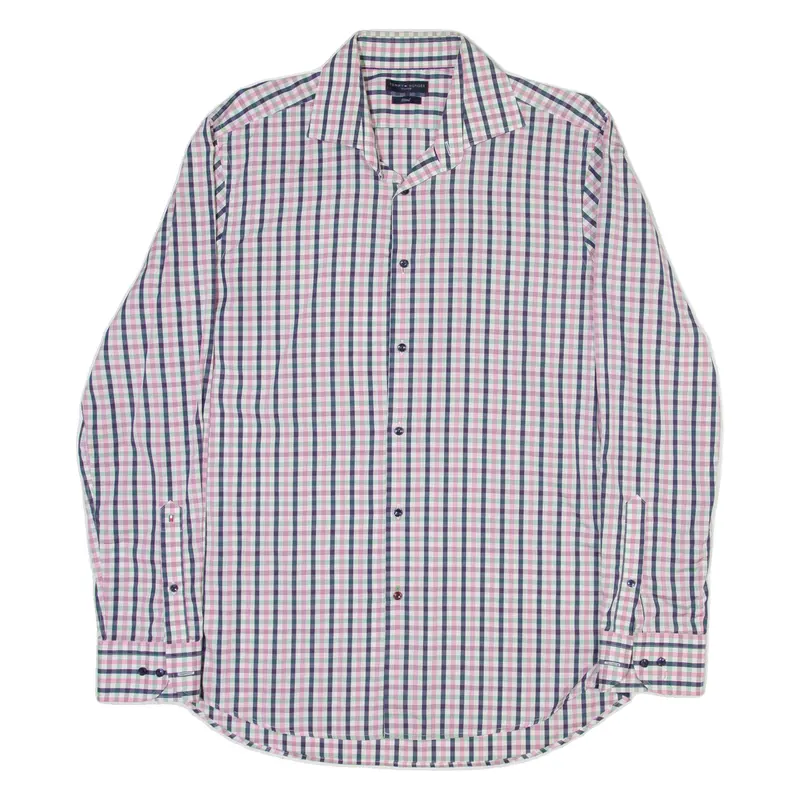 Tommy Hilfiger Fitted Mens Shirt Pink Check Long Sleeve M 1