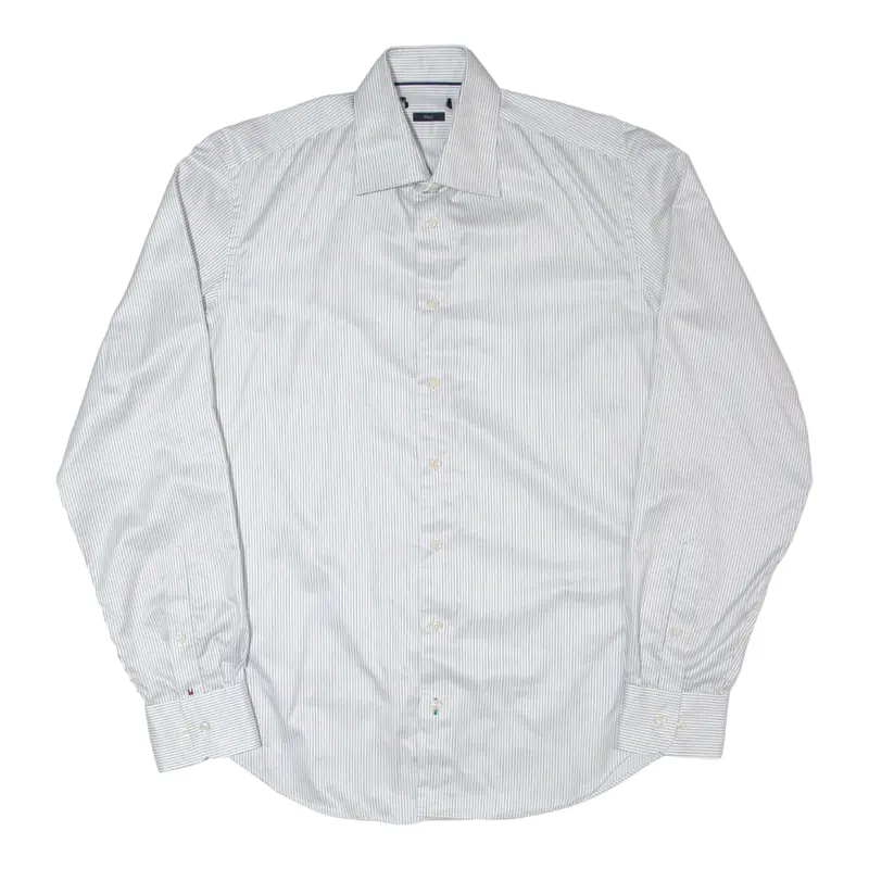Tommy Hilfiger Fitted Mens Shirt White Striped Long Sleeve L 1