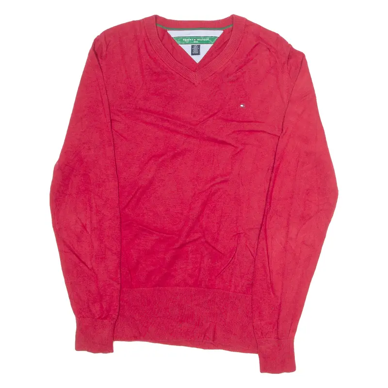 Tommy Hilfiger Golf Mens Jumper Red V-Neck Tight Knit S 1