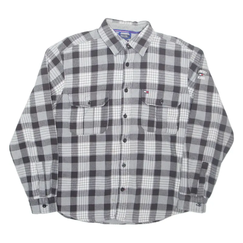 Tommy Hilfiger Insulated Mens Shirt Grey Check Long Sleeve S 1