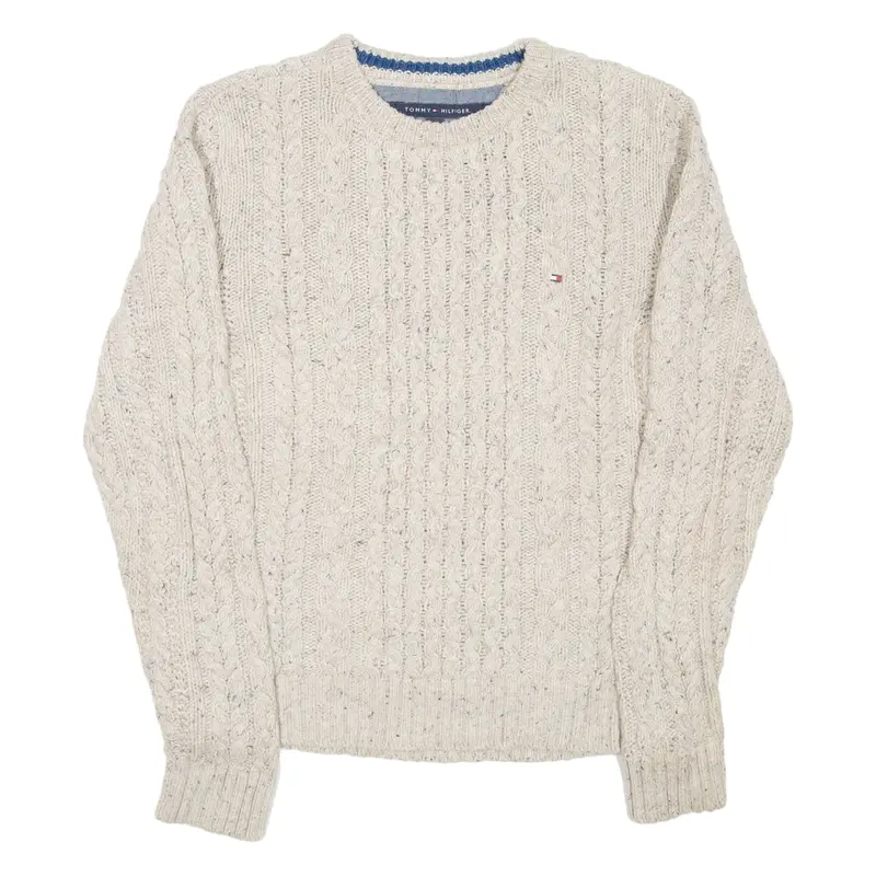 Tommy Hilfiger Mens Aran Jumper Cream Cable Knit S 1