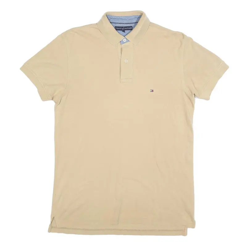 Tommy Hilfiger Mens Beige Cotton Blend Short Sleeve Polo Shirt M Classic Fit 1