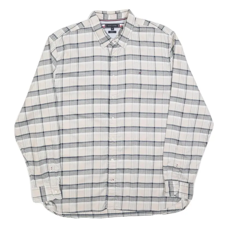 Tommy Hilfiger Mens Beige & Grey Check Shirt 2Xl Cotton Blend Long Sleeve 1