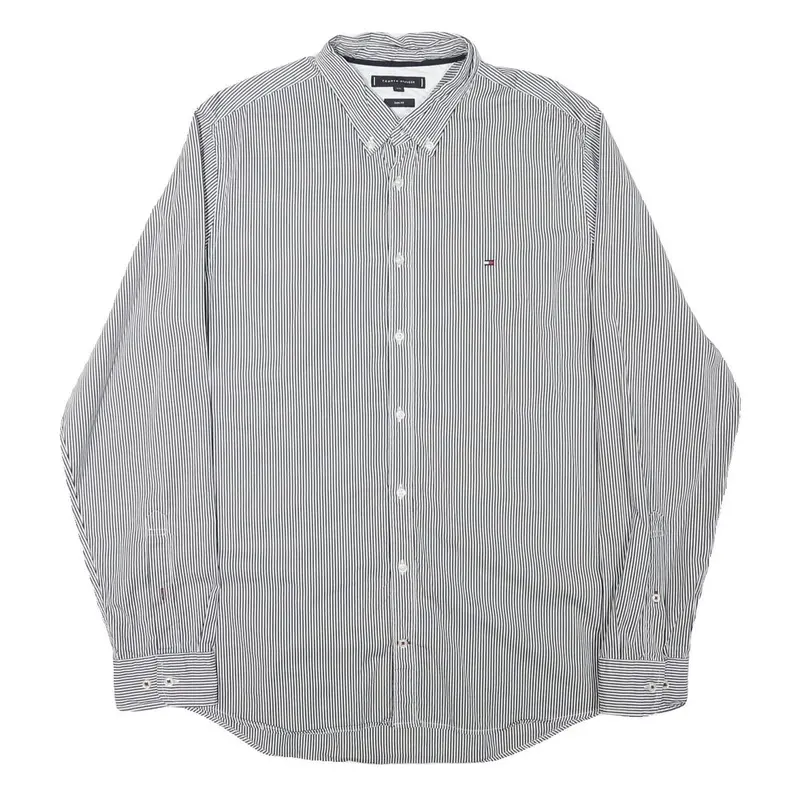 Tommy Hilfiger Mens Black & White Striped Shirt 2Xl Classic Button-Down Collar 1