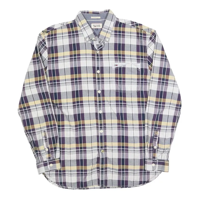 Tommy Hilfiger Mens Blue Beige Check Shirt Xl Classic Button-Down Long Sleeve 1
