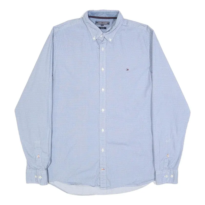 Tommy Hilfiger Mens Blue Button-Down Shirt Xl Classic Cotton Long Sleeve Smart 1