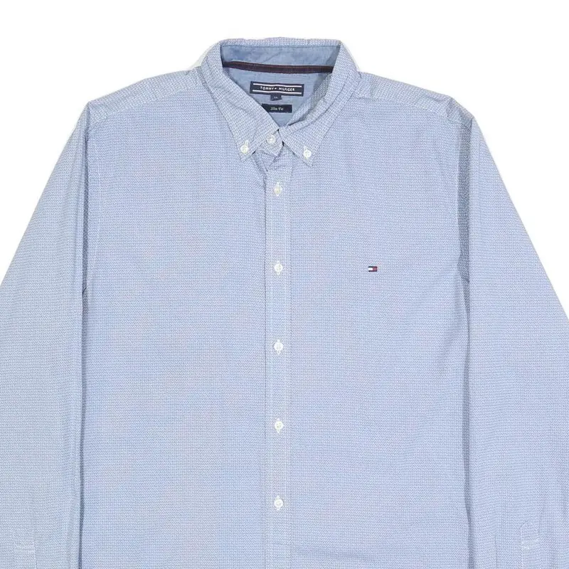 Tommy Hilfiger Mens Blue Button-Down Shirt Xl Classic Cotton Long Sleeve Smart 2