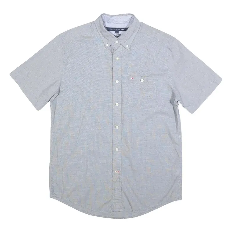 Tommy Hilfiger Mens Blue Button-Down Short Sleeve Shirt S Cotton Classic Fit 1