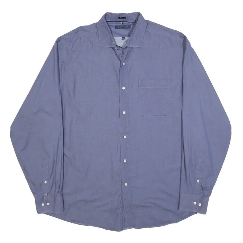Tommy Hilfiger Mens Blue Cotton Shirt Xl Classic Button Long Sleeve 1