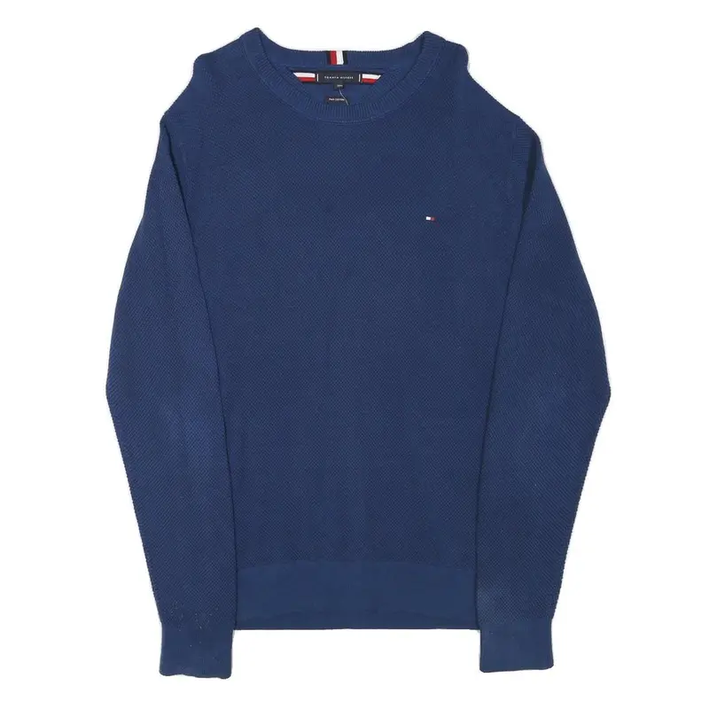 Tommy Hilfiger Mens Blue Crew Neck Patterned Jumper Cotton Blend Xl Pullover 1