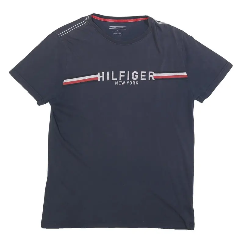 Tommy Hilfiger Mens Blue Graphic T-Shirt L Short Sleeve Crew Neck Logo Print 1