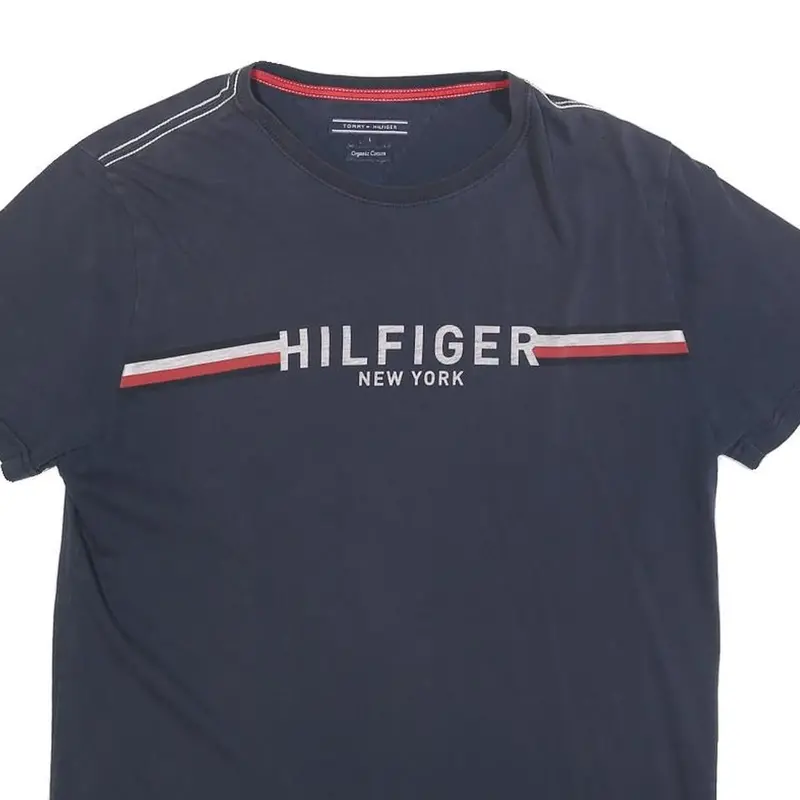 Tommy Hilfiger Mens Blue Graphic T-Shirt L Short Sleeve Crew Neck Logo Print 2