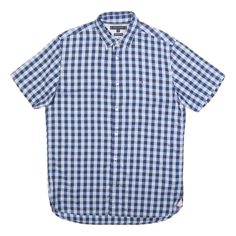 Tommy Hilfiger Mens Blue & Navy Check Shirt M Button Down Short Sleeve Casual 1
