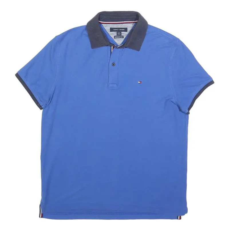 Tommy Hilfiger Mens Blue & Navy Polo Shirt M Cotton Blend Short Sleeve Basic 1