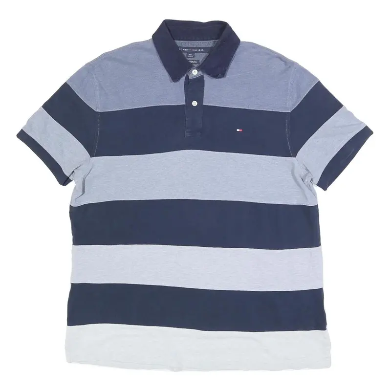 Tommy Hilfiger Mens Blue & Navy Striped Polo Shirt L Cotton Blend Casual 1