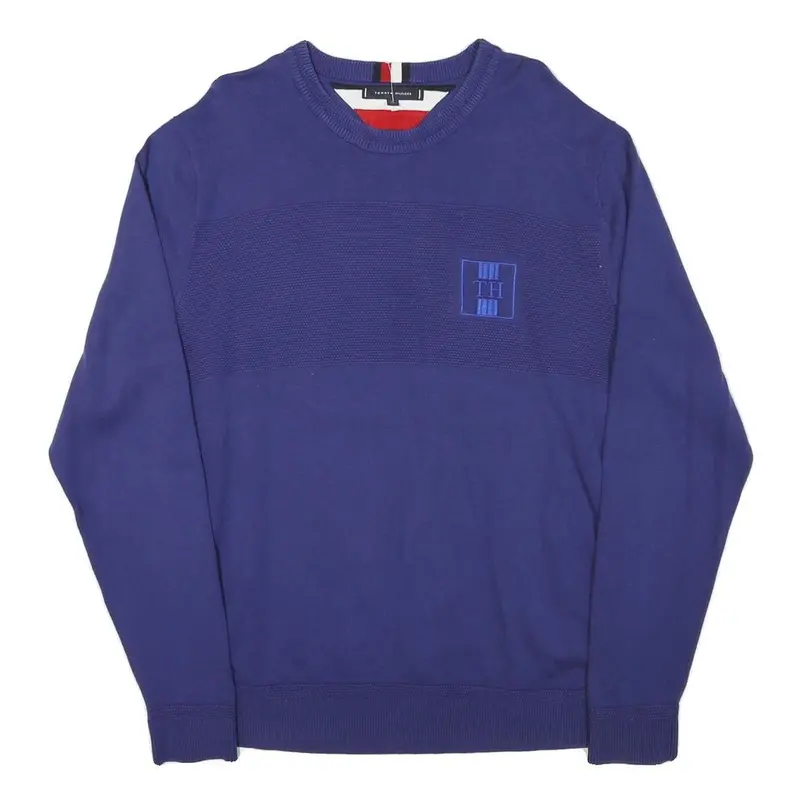 Tommy Hilfiger Mens Blue Patterned Pullover Crew Neck Basic Knit Xl Cotton Blend 1