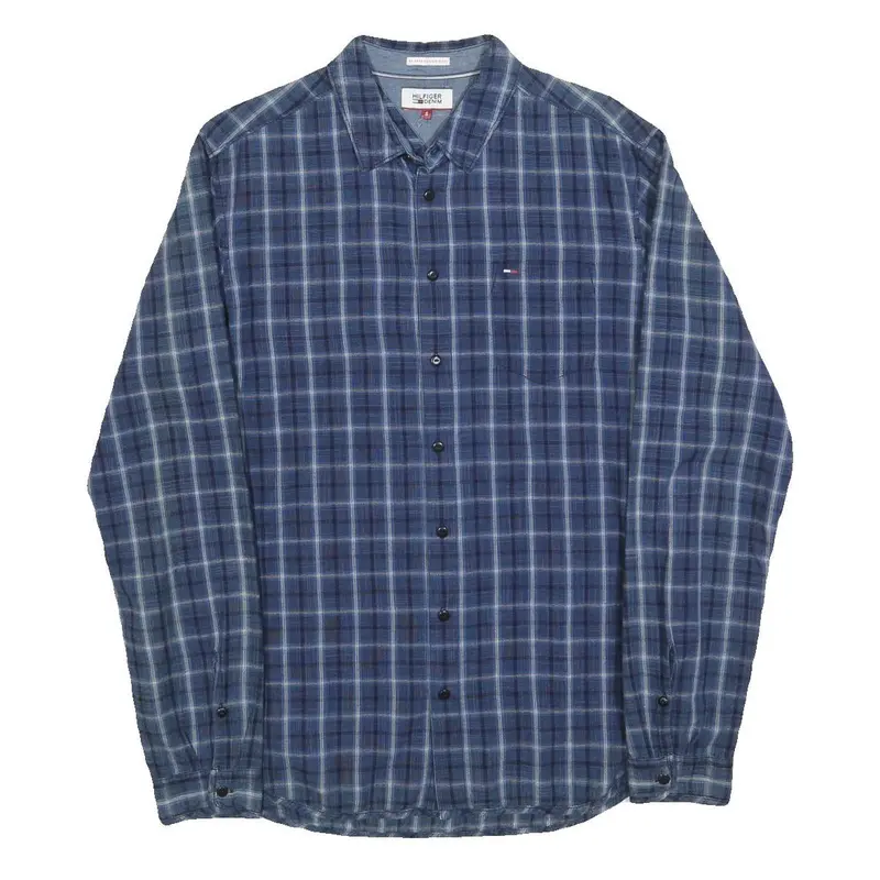 Tommy Hilfiger Mens Blue Plaid Shirt S Cotton Casual Button Down Long Sleeve 1