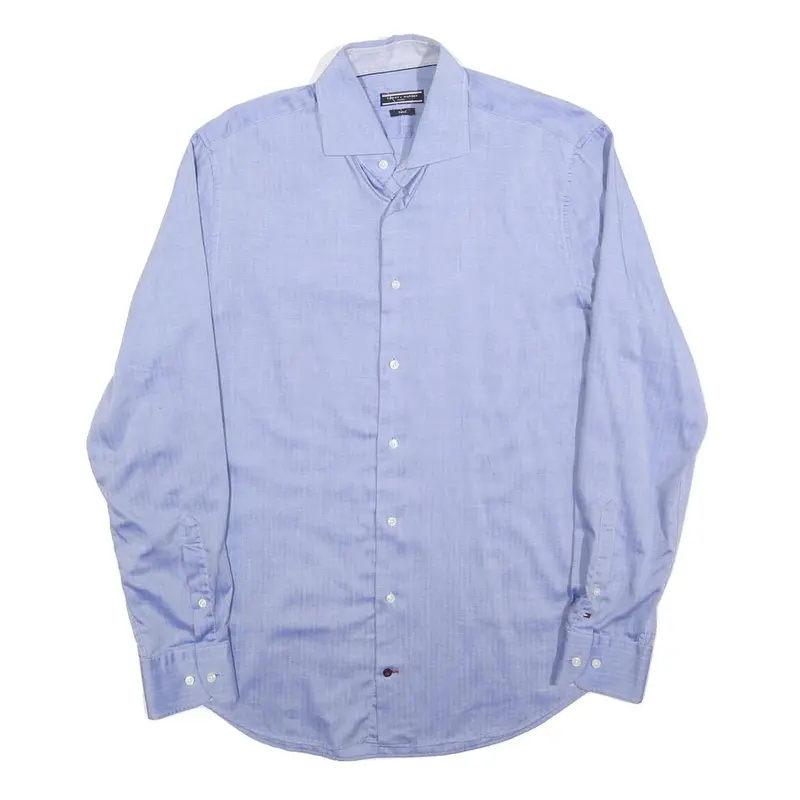 Tommy Hilfiger Mens Blue Plain L Shirt Cotton Blend Classic Fit Long Sleeve 1