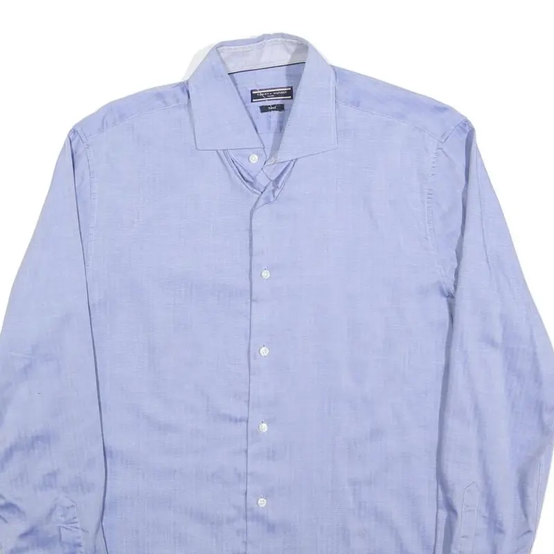 Tommy Hilfiger Mens Blue Plain L Shirt Cotton Blend Classic Fit Long Sleeve 2