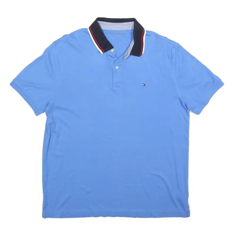 Tommy Hilfiger Mens Blue Polo Shirt L Cotton Blend Short Sleeve Plain 1