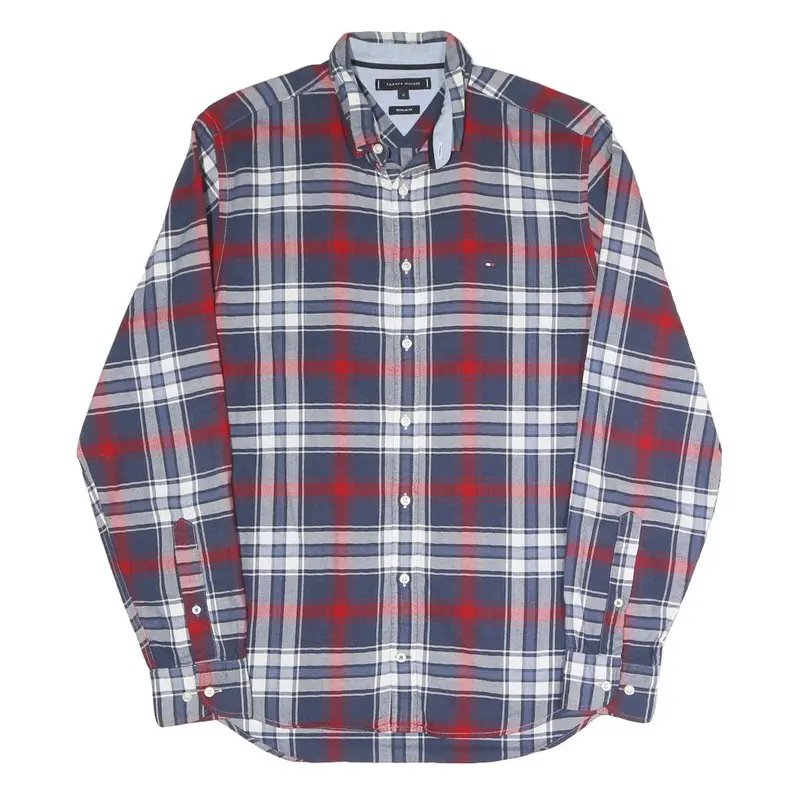 Tommy Hilfiger Mens Blue & Red Check Shirt M Button-Down Collar Long Sleeve 1