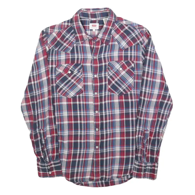 Tommy Hilfiger Mens Blue Red Check Shirt S Long Sleeve Casual Cotton Blend 1