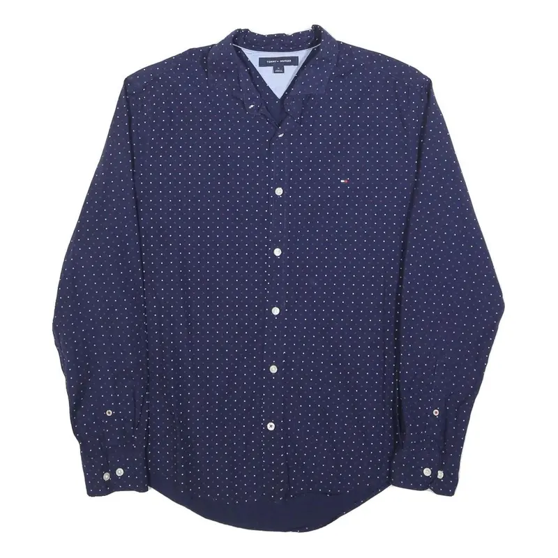 Tommy Hilfiger Mens Blue & Red Dot Pattern Shirt M Button Down Collar Long 1