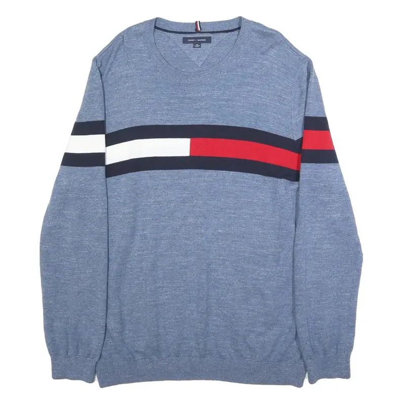 Tommy Hilfiger Mens Blue Red & White Patterned Jumper V-Neck Basic Knit 2Xl 1