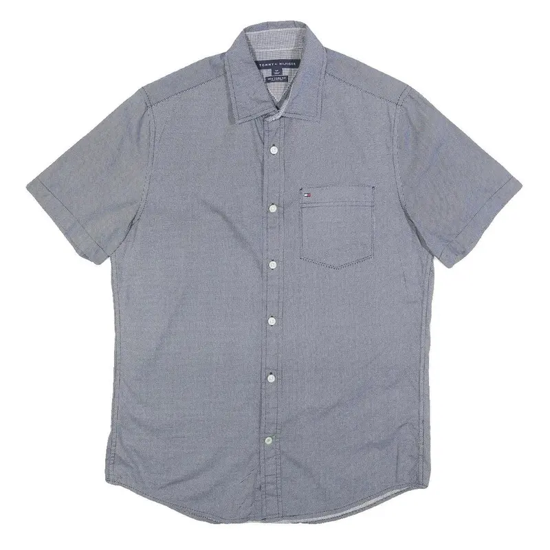 Tommy Hilfiger Mens Blue S Shirt Cotton Short Sleeve Casual Pocket Button Down 1