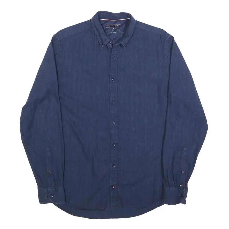 Tommy Hilfiger Mens Blue Shirt M Button Down Cotton Blend Classic Fit Long 1