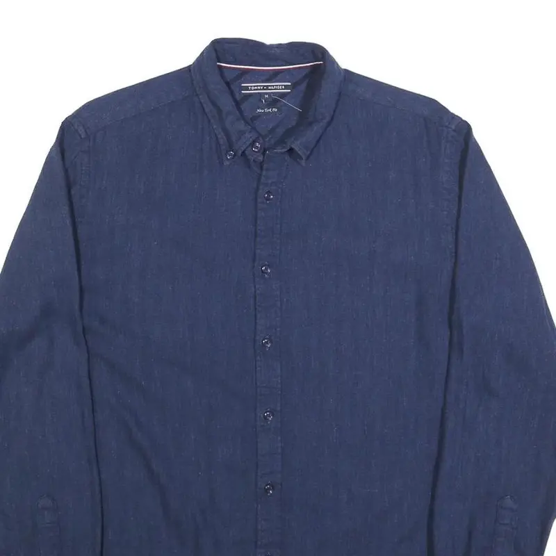Tommy Hilfiger Mens Blue Shirt M Button Down Cotton Blend Classic Fit Long 2