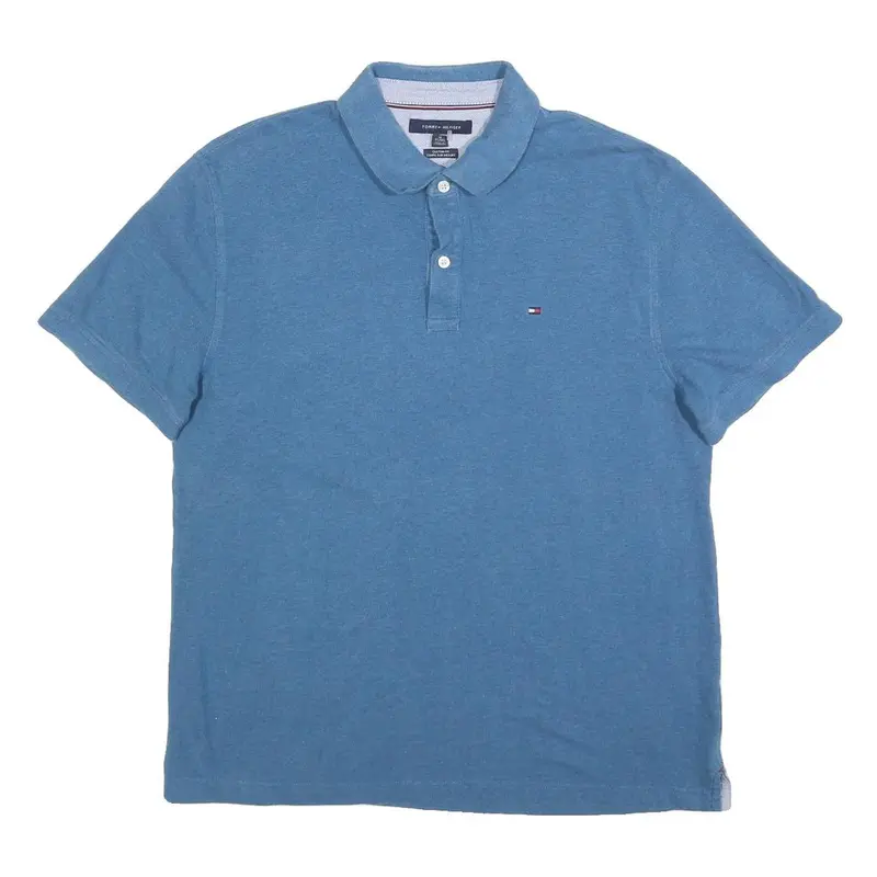 Tommy Hilfiger Mens Blue Short Sleeve Plain Polo Shirt Xl Classic Cotton 1