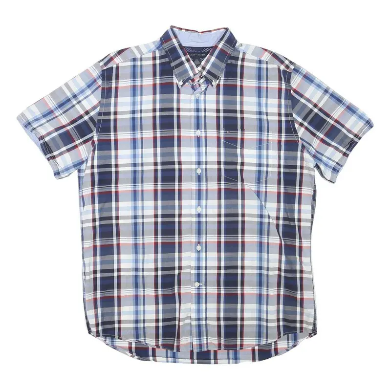 Tommy Hilfiger Mens Blue & White Check Shirt L Button-Down Cotton Casual Summer 1