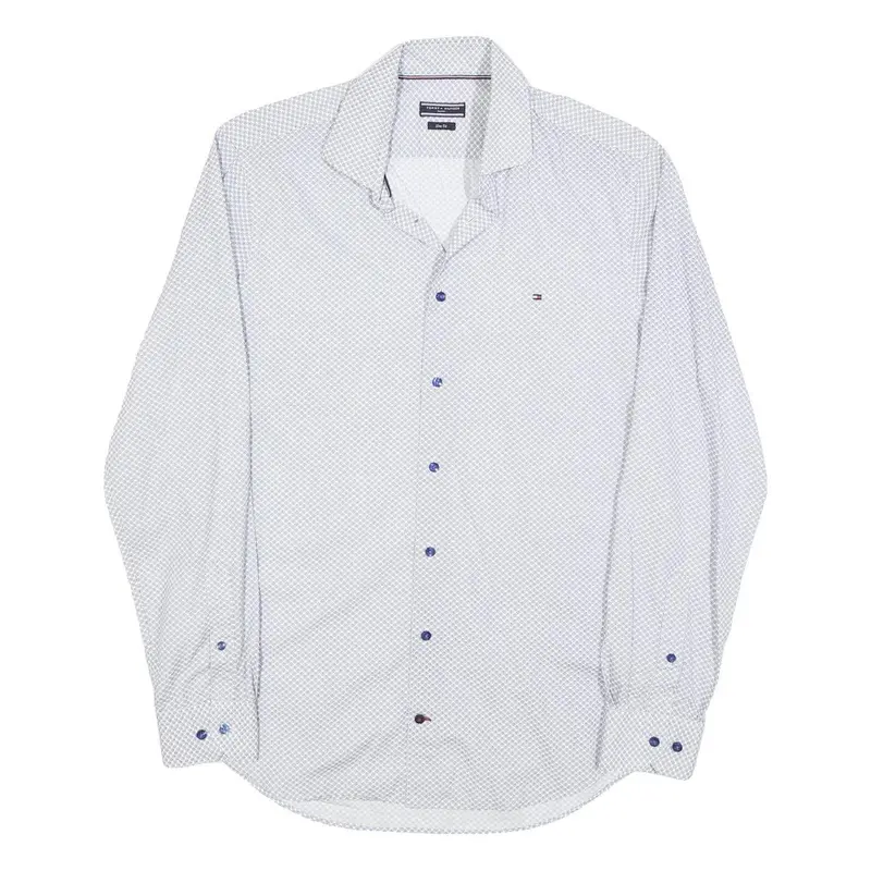 Tommy Hilfiger Mens Blue & White Patterned Shirt S Cotton Blend Casual Smart 1