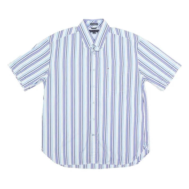 Tommy Hilfiger Mens Blue & White Stripe Shirt L Cotton Casual Button-Down 1
